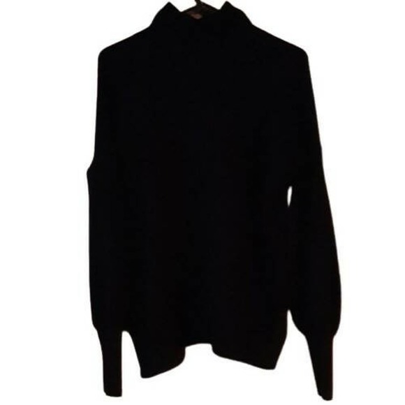 French Connection Orla Balloon Sleeve Turtleneck Wool Sweater - Black SZ L - Picture 6 of 11